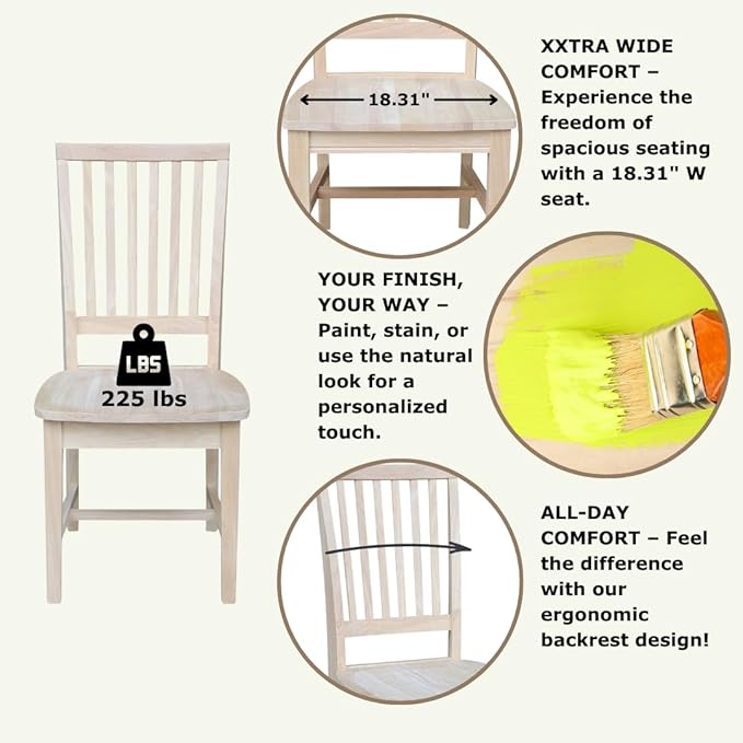 International Concepts Mission Side Chairs, Solid Parawood, Unfinished (Set of 2)