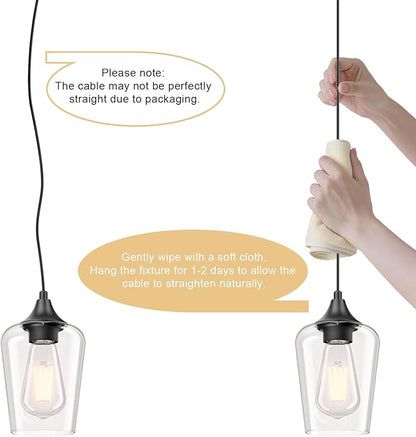 Ralbay Matte Black Industrial Pendant Light 2-Pack, Pendant Light Fixtures with Wine Clear Glass Shade, Adjustable Height for Kitchen Island, Farmhouse Dining Room Hanging Lighting Fixture