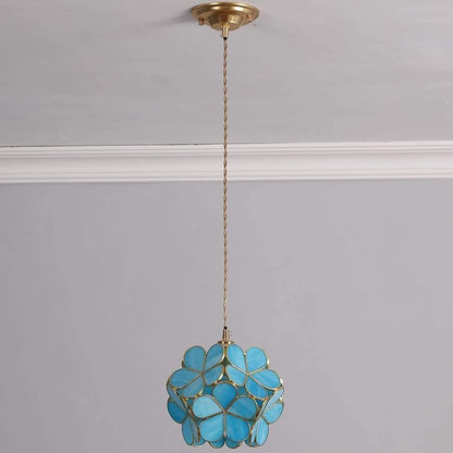 Bieye L10747 Petals Tiffany Style Stained Glass Ceiling Pendant Light with 8-inch Wide Lampshade (Sky Blue, 8" Cherry Blossom)