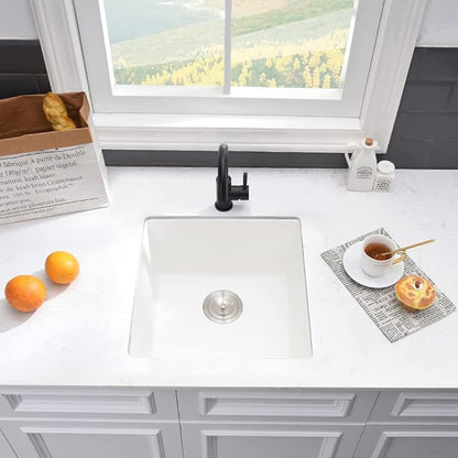 21 Inch Rv Sink Undermount-VASOYO 21x19 Wet Bar Sink Undermount Prep Outdoor Sinks White Quartz Composite Kitchen Sinks Small Deep Singe Basin with Bottom Grid