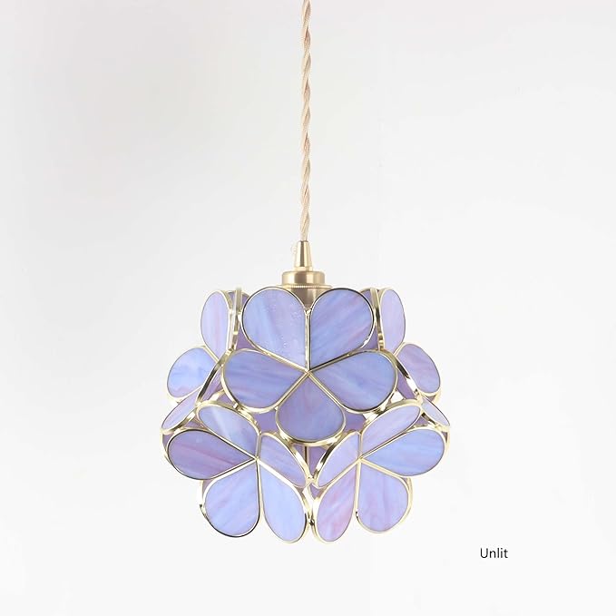 Bieye L11055 Petals Tiffany Style Stained Glass Ceiling Pendant Light with 8-inch Wide Lampshade (Purple, 8" Cherry Blossom)