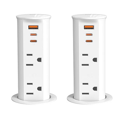 ANNQUAN 2 Pack 2 inch Space Saver Pop Up Outlet for Countertop with PD20W USB Ports,2 Outlets Tamper Resistant,Splashproof Pop Up Socket White (ETL Listed)