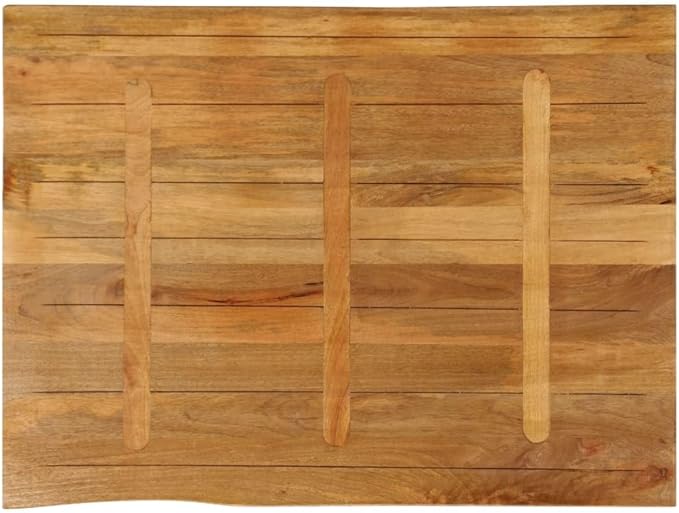 Solid Mango Wood Dining Table Top, 35.4 x 31.5 Inch Rectangular Live Edge Desk Surface, Stained Brown Finish Replacement Tabletop for Kitchen Restaurant Cafe