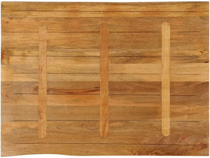 Solid Mango Wood Dining Table Top, 35.4 x 31.5 Inch Rectangular Live Edge Desk Surface, Stained Brown Finish Replacement Tabletop for Kitchen Restaurant Cafe