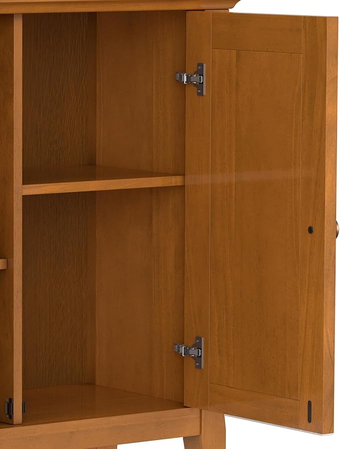 SIMPLIHOME Amherst Storage Cabinet - 32 inch Wide Solid Wood 2-Shelf Low Storage Unit in Light Golden Brown, Transitional Console or Accent Cupboard for Living Room or Entryway with Adjustable Shelves