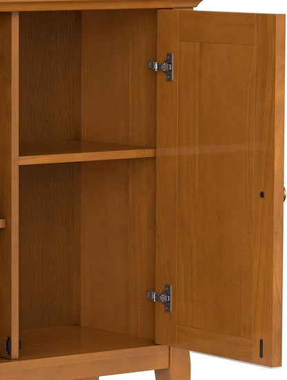 SIMPLIHOME Amherst Storage Cabinet - 32 inch Wide Solid Wood 2-Shelf Low Storage Unit in Light Golden Brown, Transitional Console or Accent Cupboard for Living Room or Entryway with Adjustable Shelves