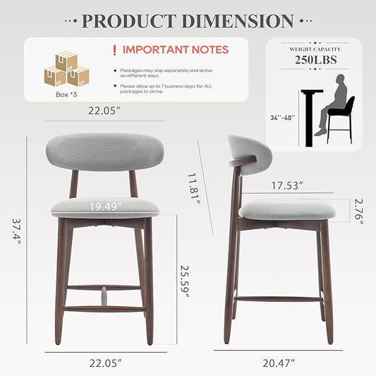 COLAMY Upholstered Counter Height Bar Stools Set of 6, Kitchen Island Stools with Back, Modern Counter Stools Island Bar Chairs with Wood Legs for Kitchen Island Dining Room Bar, Light Grey