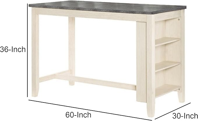 Benjara Joss 60 Inch Cottage Counter Height Table, 2 Tone Wood, Gray Top Cream Base