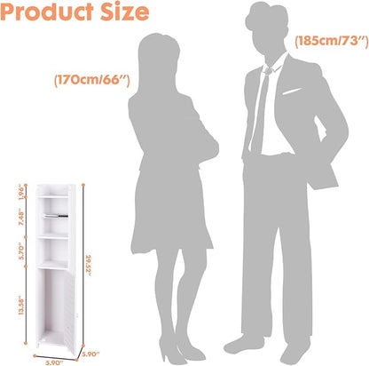 ShellKingdom Toilet Paper Holder Stand with Rods, Small Bathroom Storage Cabinet with Doors and Shelves, Slim Storage Cabinet for Bathroom Small Spaces Corner Floor - White