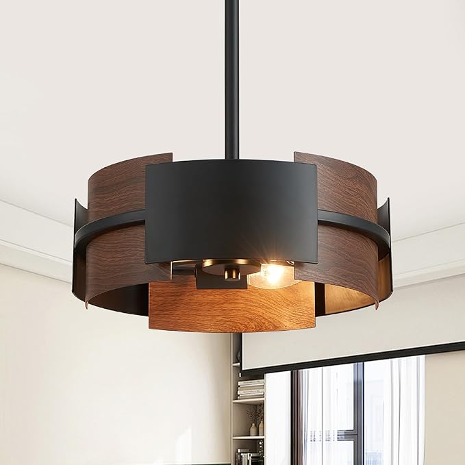 Modern Dining Room Light Fixture Rustic Round 3-Light Pendant Light for Bedroom Foyer Hallway Corridor Dining Room Kitchen 13" Wood Grain