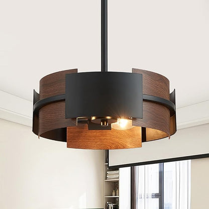 Modern Dining Room Light Fixture Rustic Round 3-Light Pendant Light for Bedroom Foyer Hallway Corridor Dining Room Kitchen 13" Wood Grain
