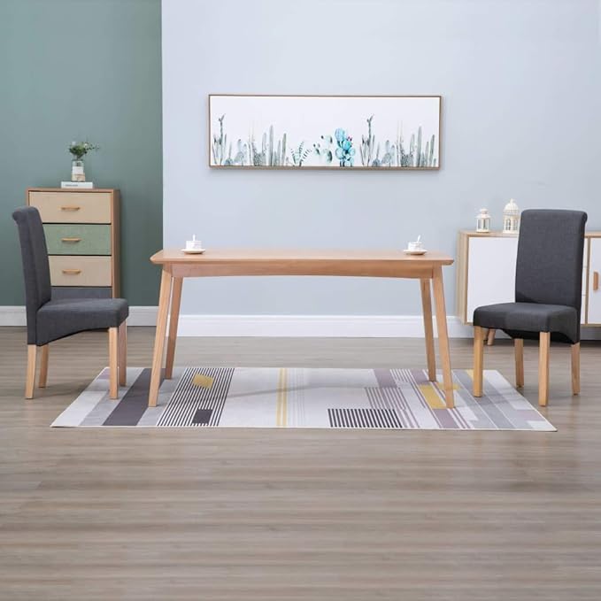Modern Dining Chairs Set of 2 Gray Fabric and Wooden Frame Sturdy Kitchen and Living Room Accent Chairs for Farmhouse Home Furniture