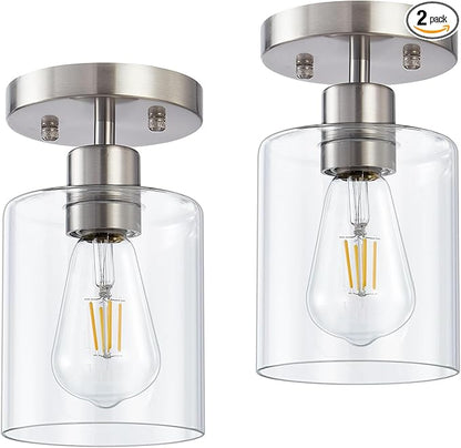 YYT 1-Light Flush Mount Ceiling Light, Brushed Nickel Hallway Light Fixtures, Small Kitchen Lighting Fixtures Ceiling, Cieling Lights with Clear Glass Shade for Entryway Bathroom Corridor Passway