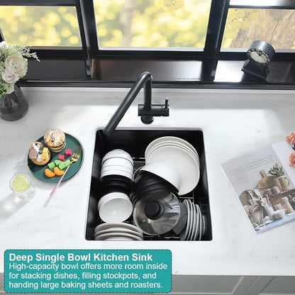 17 Inch Bar Sink Undermount Black-iAnomla 17x17 Undermount Bar Sink Bar Prep Sink Black Quartz Sink Wet Bar Single Bowl Kitchen Sink Small Rv Kitchen Sink with Bottom Grid