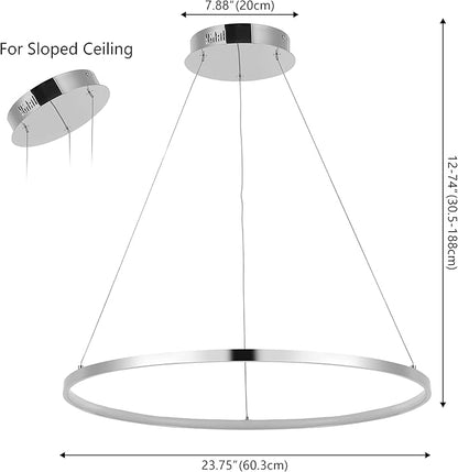 JONATHAN Y 23.75" Chrome Modern Integrated LED Pendant Light, Dimmable Round Hoop Chandelier for Kitchen Island, Dining Room, Adjustable Height Metal Hanging Light (JYL7203C)