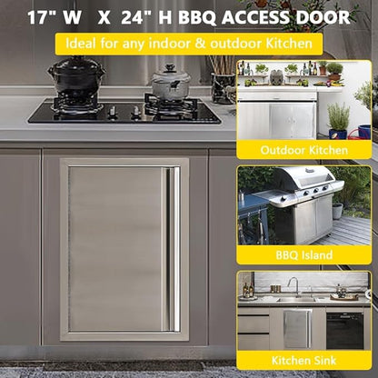 Outdoor Kitchen Single Doors,17" W x 24" H Stainless Steel BBQ Access Door with Inline Grip,Easy Installation, Rust Resistant and Durable for BBQ Island,Grilling Station,Your Outdoor Cooking Space