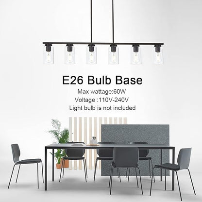 TODOLUZ 6-Light Kitchen Island Lighting Fixtures, Clear Glass Farmhouse Pendant Lights Hanging Chandelier in Oil Rubbed Bronze for Dining Room Table Cafe Bar