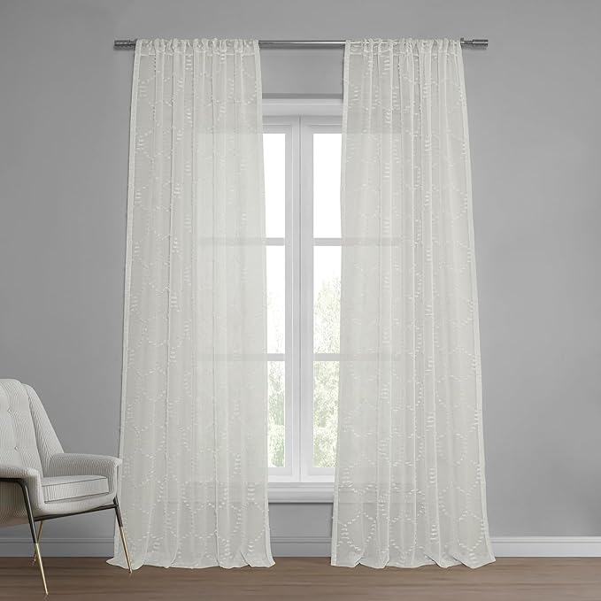 HPD Half Price Drapes Patterned Faux Linen Sheer Curtains for Living Room or Bedroom 50 X 108 (1 Panel), Rod Pocket Window Curtains for Bedroom, Marseille Shell