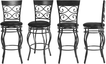 WATERJOY Retro Bar Chairs Set of 4, 360 Degree Swivel Padded Bar Stools Leather Seat Bistro Dining Kitchen Pub Metal Chairs