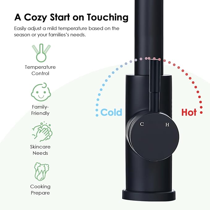 Kitchen Faucet with Pull Down Sprayer, Matte Black High Arc Single Handle Bar Sink Faucet, Stainless Steel, 3 Mode, Grifos para Fregaderos de Cocina
