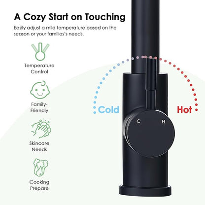 Kitchen Faucet with Pull Down Sprayer, Matte Black High Arc Single Handle Bar Sink Faucet, Stainless Steel, 3 Mode, Grifos para Fregaderos de Cocina