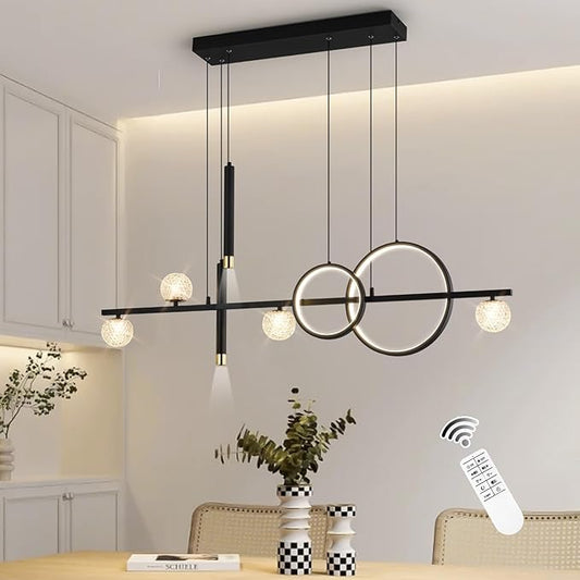 ORANOOR Modern LED Pendant Lights, Dimmable 47in Linear LED Chandelier Lighting, Upgraded Black & Gold Dining Room Hanging Light Fixtures Kitchen Island Globe Pendant Light for Dining Table (4200lm)