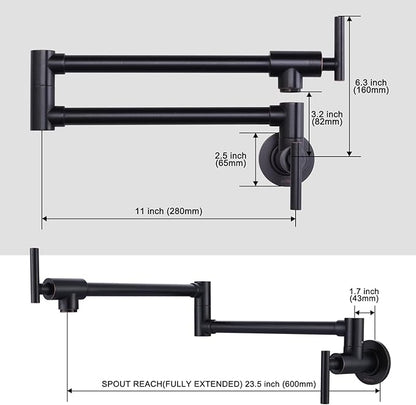 Pot Filler Faucet Oil-Rubbed Bronze: WOWOW Solid Brass Pot Filler Wall-Mounted Pasta Faucet with Double Joint Swing Arm for Kitchen Over Stove