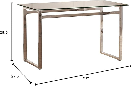 51" Modern Minimalist Rectangular Glass Dining Table for 4-6 with 0.31" Tempered Glass Tabletop and Chrome Metal Legs, Writing Table Desk for Kitchen Dining Living Room (Clear&Silver)