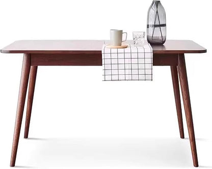 Solid Oak Extendable Dining Table for 4-6 People, 47.2 to 63 Inch, Seamless Expansion, Diagonal Legs, Farmhouse Kitchen Table for Small Spaces (Walnut)