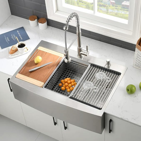 33 Inch Farmhouse Sink Drop In-VASOYO 33x22 Kitchen Sink Drop In Stainless Steel Farmhouse Sinks Workstation 16 Gauge Single Bowl Apron Front Farm Deep Top Mount Kitchen Sinks with Cutting Board