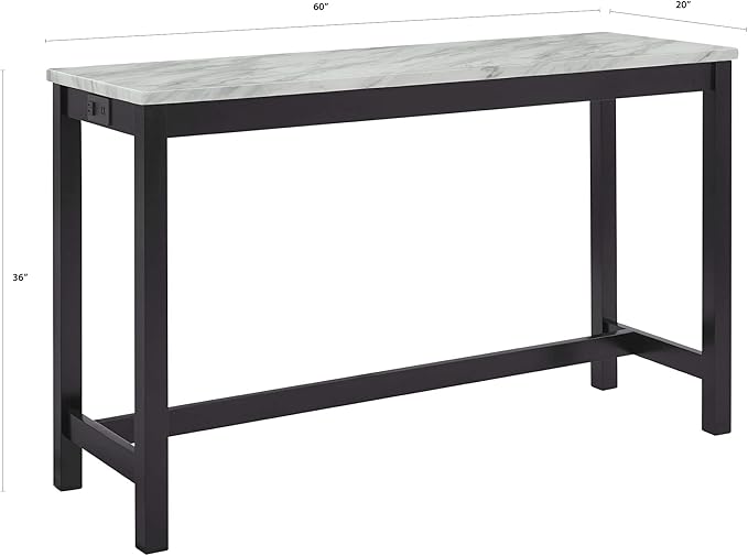 New Classic Furniture Celeste Faux Marble Theater Bar Table with 3 Bar Stool Set, Black Velvet with Black Base