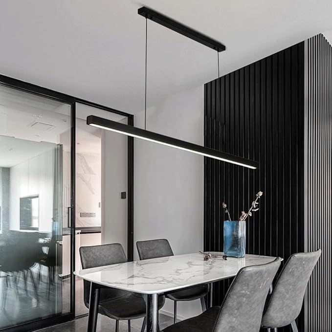 Minimalist Dimmable LED Chandelier for Dining Room, 3000k-6000k-One line Chandelier，Adjustable Height Nordic Linear Hanging Lamp for Kitchen and Cafe(Dimming,47 inches