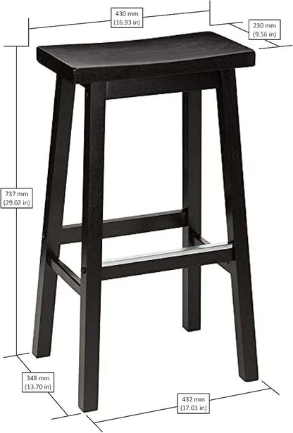 Amazon Basics Solid Wood Saddle-Seat Counter Height Bar Stools for Kitchen Island and Home Bar with Footrest, 29-Inch Height, Black, Set of 2