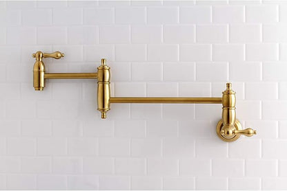 Kingston Brass KS3107AL Wall Mount Pot Filler Kitchen Faucet, Brushed Brass 20 x 2.63 x 8