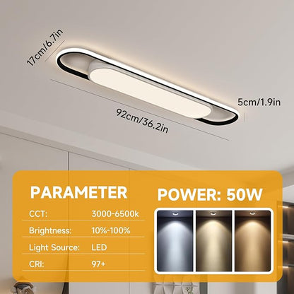 3Ft Smart LED Ceiling Lighting,50W High Brightness Linear Flush Mount Light Fixture,36.2" Dimmable Led Ceiling Lamp with Remote Control for Kitchen,Garage,Hallway,Laundry,Study Room.