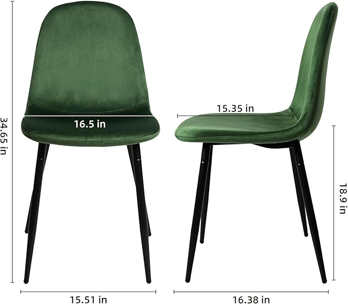 CangLong Modern Velvet Dining Chairs Set of 2 – Upholstered Accent Chairs with Metal Legs, Dark Green for Living Room, Bedroom, Restaurant