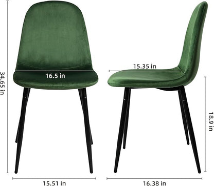 CangLong Modern Velvet Dining Chairs Set of 2 – Upholstered Accent Chairs with Metal Legs, Dark Green for Living Room, Bedroom, Restaurant