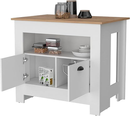 GOWE Theba Kitchen Island, Whit 2 Doors, 3 Shelves