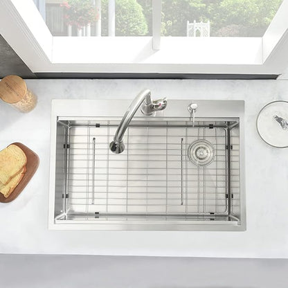 33x22 Drop In Kitchen Sink, 33 Inch Workstation Stainless Steel Sink Drop In Handmade Single Bowl Deep Kitchen Sink with Cutting Board