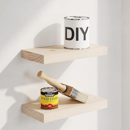 Homeforia Wood Floating Shelf 12 inch, High End Solid Natural Wood 12inch Floating Shelves for Wall Mounted, Unfinished Small Wooden Floating Shelves, Heavy Duty Bracket, 12 X 6.5 X 1.75 in, Set of 4