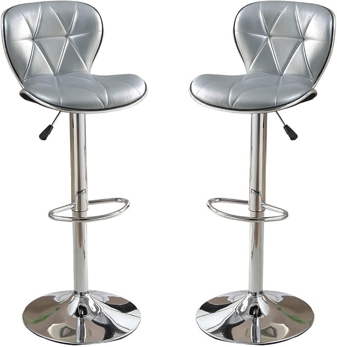 Modern Dining Chair 2 Adjustable Height Kitchen Island Stools with Upholstered Seat and Chrome Base for Dining Room, Sturdy Stable Easy Assembly Mid-Century Luxury Furniture,Silver-Metal-2pc