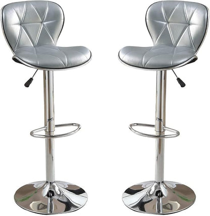 Modern Dining Chair 2 Adjustable Height Kitchen Island Stools with Upholstered Seat and Chrome Base for Dining Room, Sturdy Stable Easy Assembly Mid-Century Luxury Furniture,Silver-Metal-2pc