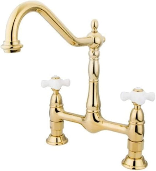 Kingston Brass KS1172PX Heritage Bridge Kitchen Faucet, Polished Brass