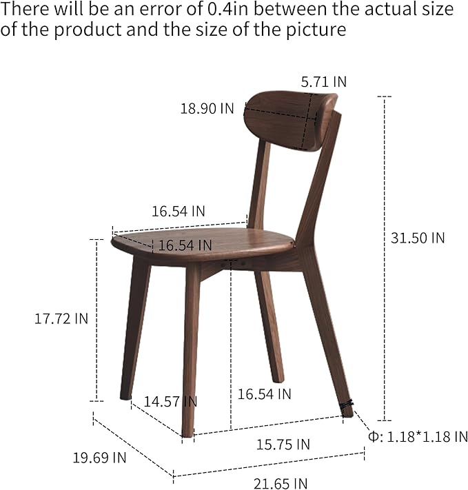 Walnut Dining Chairs, Set of 4 Mid Century Modern Solid Wood Chairs for Kitchen & Dining Room, Heavy Duty Ergonomic Curved Back Chairs, FAS-Grade North American Oak Wooden Chair Set, 400 lb Capacity