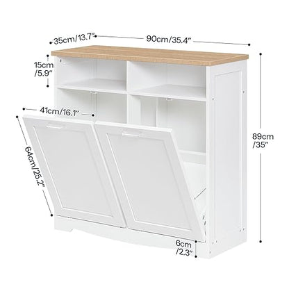 HOOBRO Double Tilt Out Trash Can Cabinet, 20 Gallon Kitchen Trash Bin Cabinet, Hidden Trash Storage with Open Compartments, Hidden Laundry Hamper, for Kitchen, Laundry, White and Natural WN04LJ01