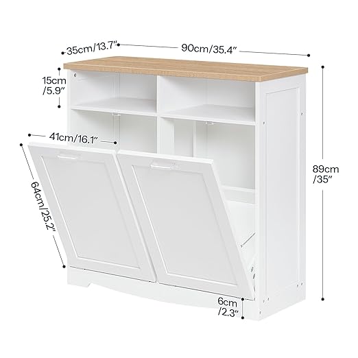 HOOBRO Double Tilt Out Trash Can Cabinet, 20 Gallon Kitchen Trash Bin Cabinet, Hidden Trash Storage with Open Compartments, Hidden Laundry Hamper, for Kitchen, Laundry, White and Natural WN04LJ01