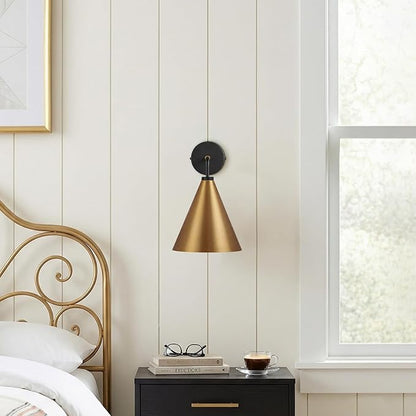 Vintage Modern Metal Conical Wall Sconce - Retro Gold Wall Lamp, Decorative Inspired Cone Black Wall Mount Lighting Fixture for Bedroom, Living Room, Hallway(9.8“L x 9.8" W x 12.5" H Gold)