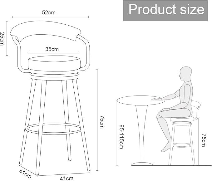 Swivel stools 1PC, Velvet Upholstered Stools with Hollow Back, Metal Chair Legs & Footrest for Kitchen Island Dining Room Pub Home, Seat Height 65cm, Black (Green Seat Height 75cm