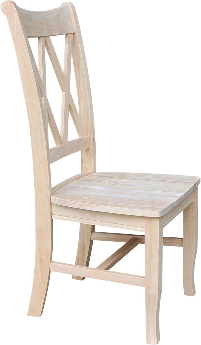 IC International Concepts, Set of 2 Double X-Back Dining Chairs, Armless, Real Wood, Kitchen/Dining/Accent, 19.9"W x 22"D x 41.3"H, 225 Lbs Wt. Capacity, DIY, Paint/Stain In Any Color, Unfinished