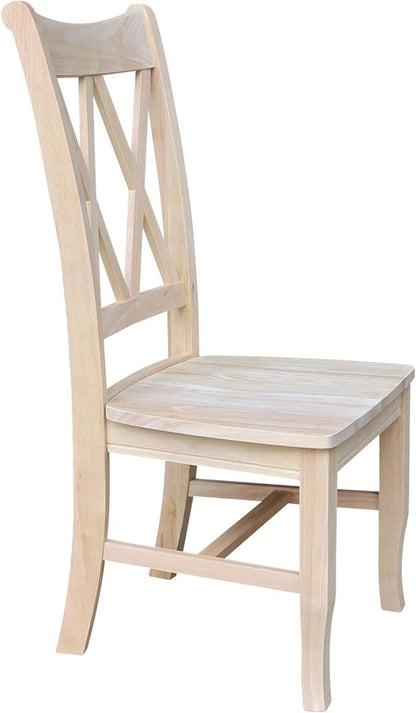 IC International Concepts, Set of 2 Double X-Back Dining Chairs, Armless, Real Wood, Kitchen/Dining/Accent, 19.9"W x 22"D x 41.3"H, 225 Lbs Wt. Capacity, DIY, Paint/Stain In Any Color, Unfinished